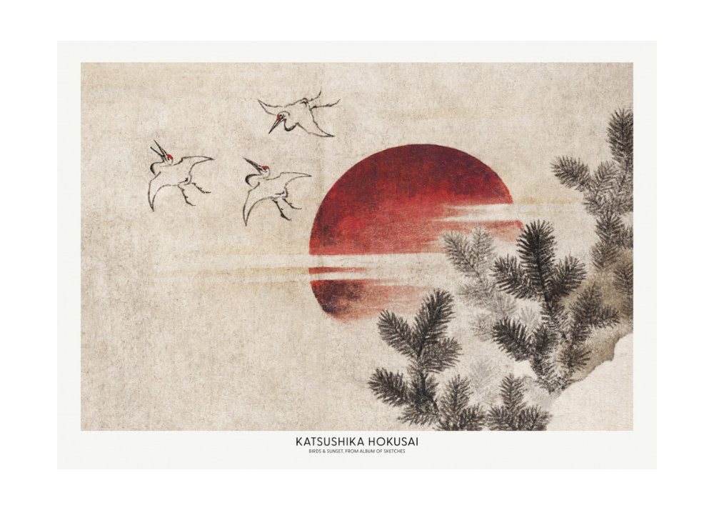 Katsushika Hokusai's Birds and Sunset, From Album of Sketches (1814) | Poster - Passepartout