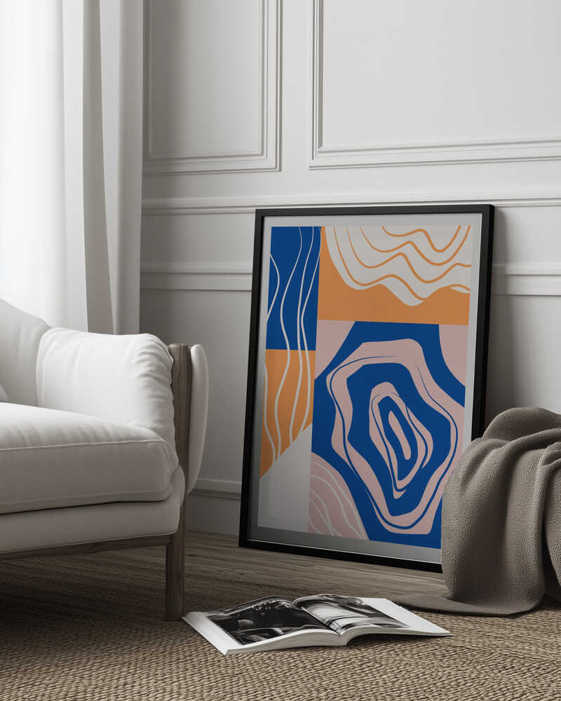 Collage abstrait bleu et orange | Affiche