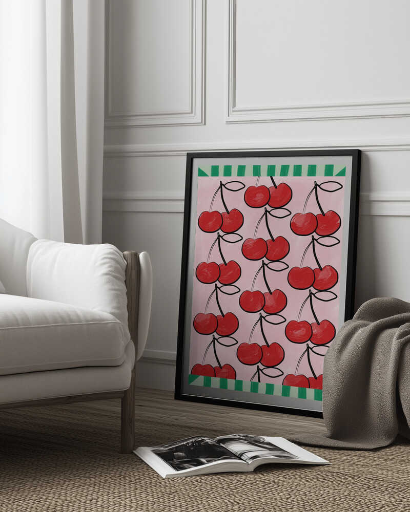 Rote Kirschen auf rosa Grund | Poster