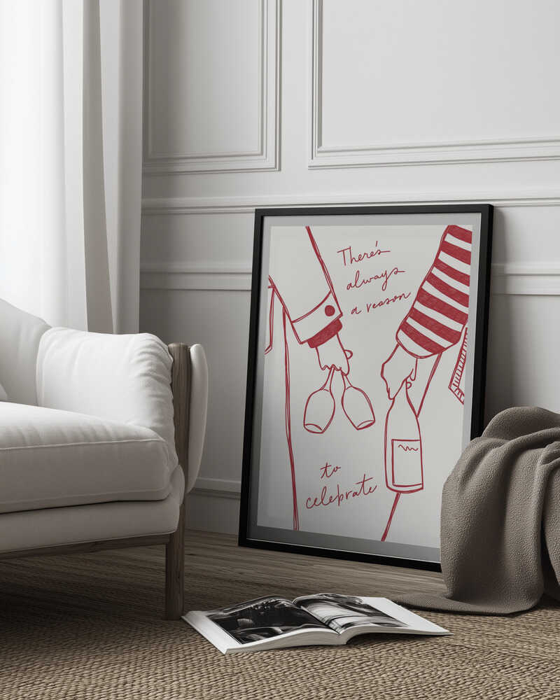 Frau mit Weinflasche und Weinglas (Rotwein) – Weinplakat