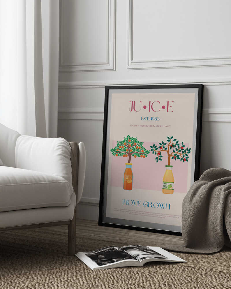 Orange and Apple Trees with Juice Bottles | Poster