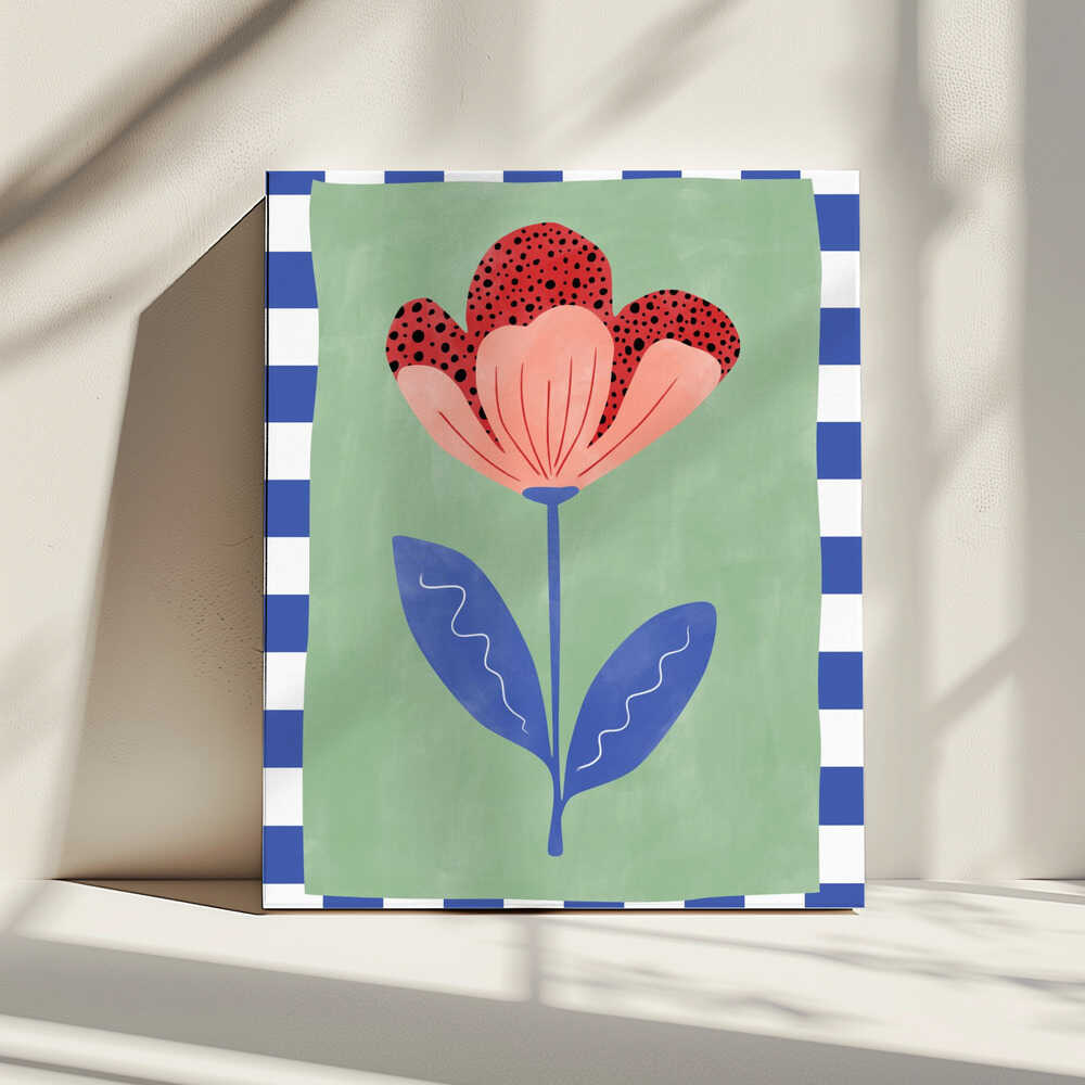 Stylized Flower With Red Petals And Black Dots | Canvas