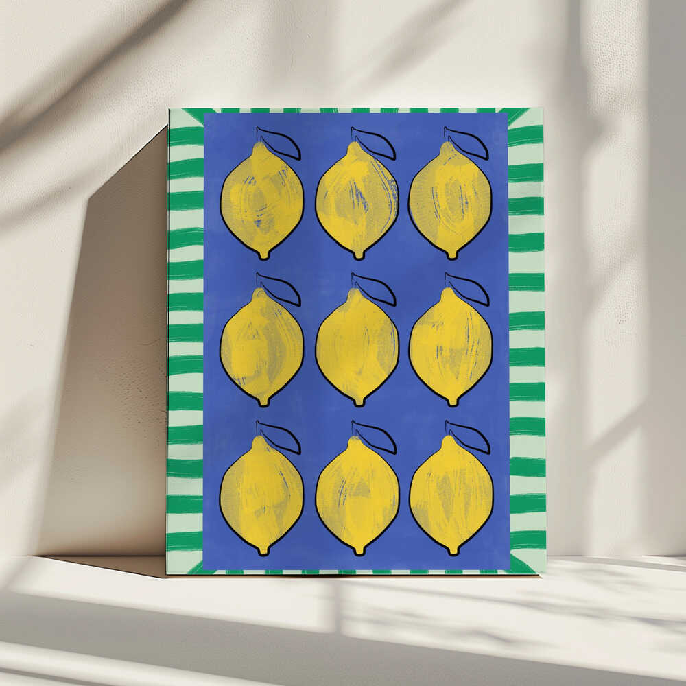 Citrons jaune vif sur fond bleu profond | Toile
