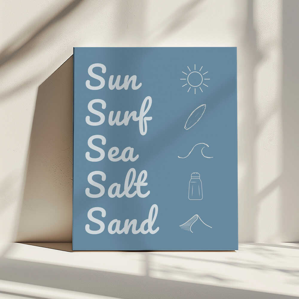 Soleil, surf, mer, sel, sable, bleu foncé | Toile