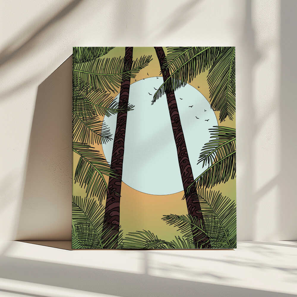 Palmiers et coucher de soleil flamboyant | Toile