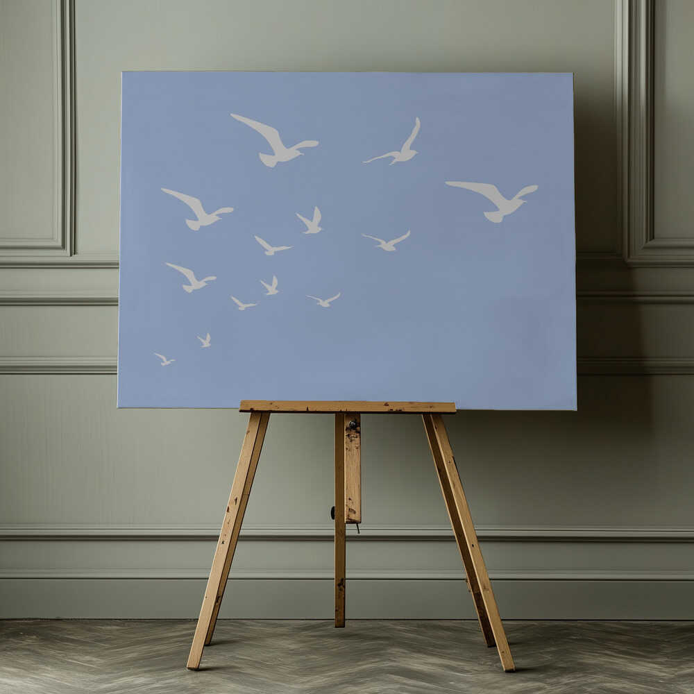 Möwen auf blauem Hintergrund | Leinwand