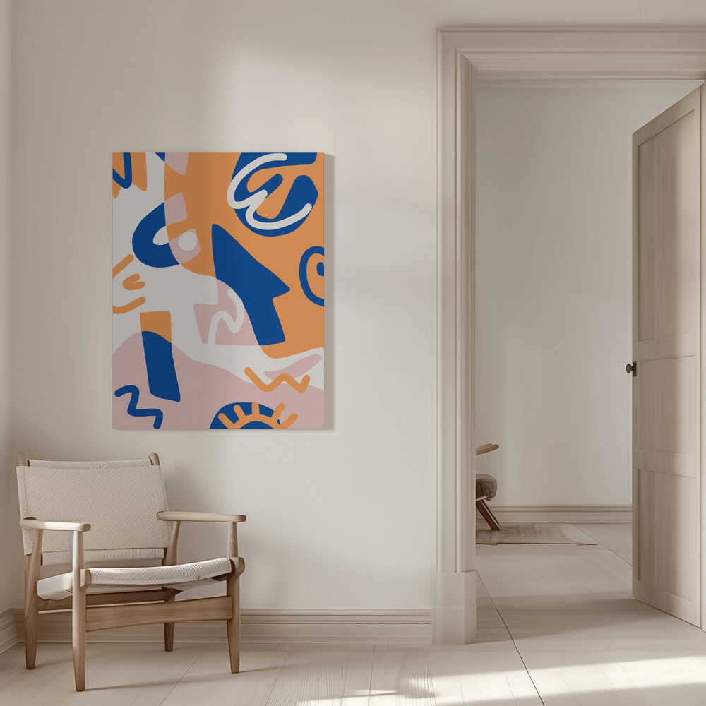Abstrakte Formen in Blau und Orange | Leinwand
