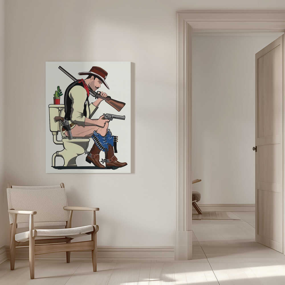 Cowboy auf der Toilette | Leinwand