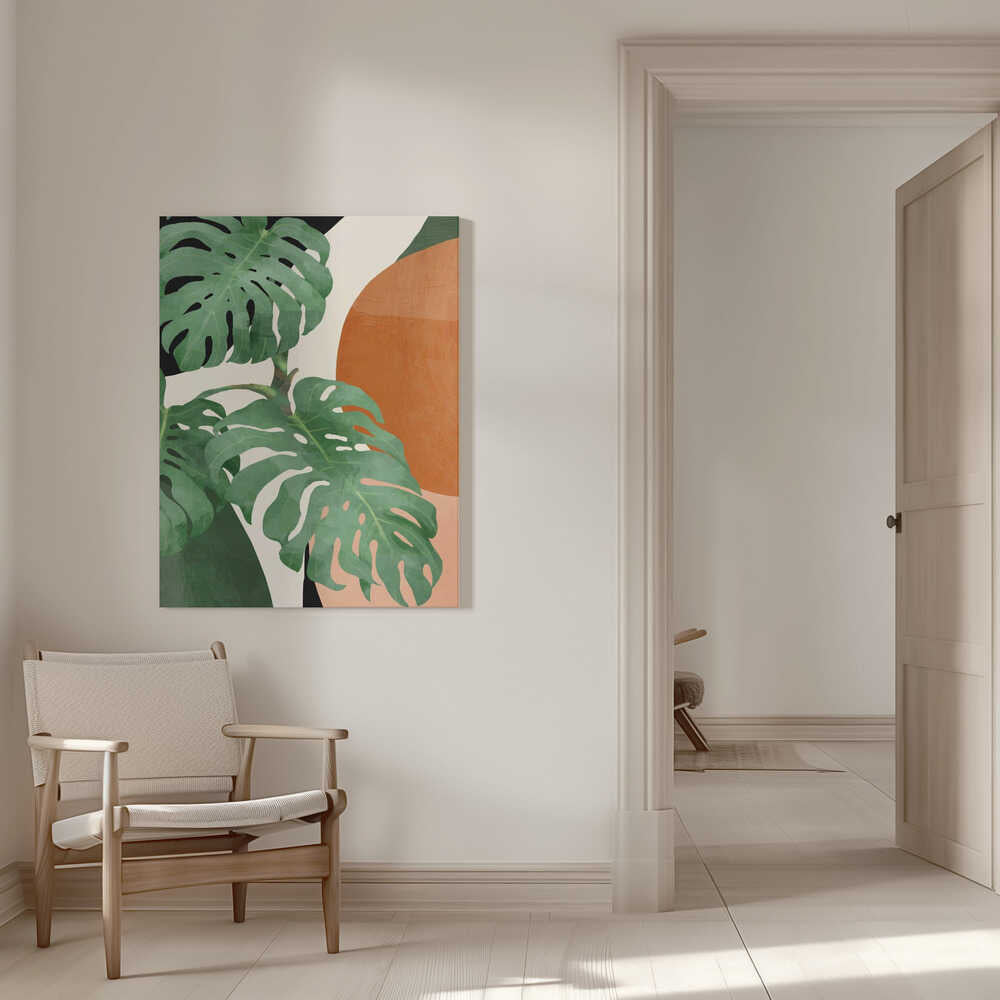 Abstrakte Kunst mit tropischen Blättern | Leinwand