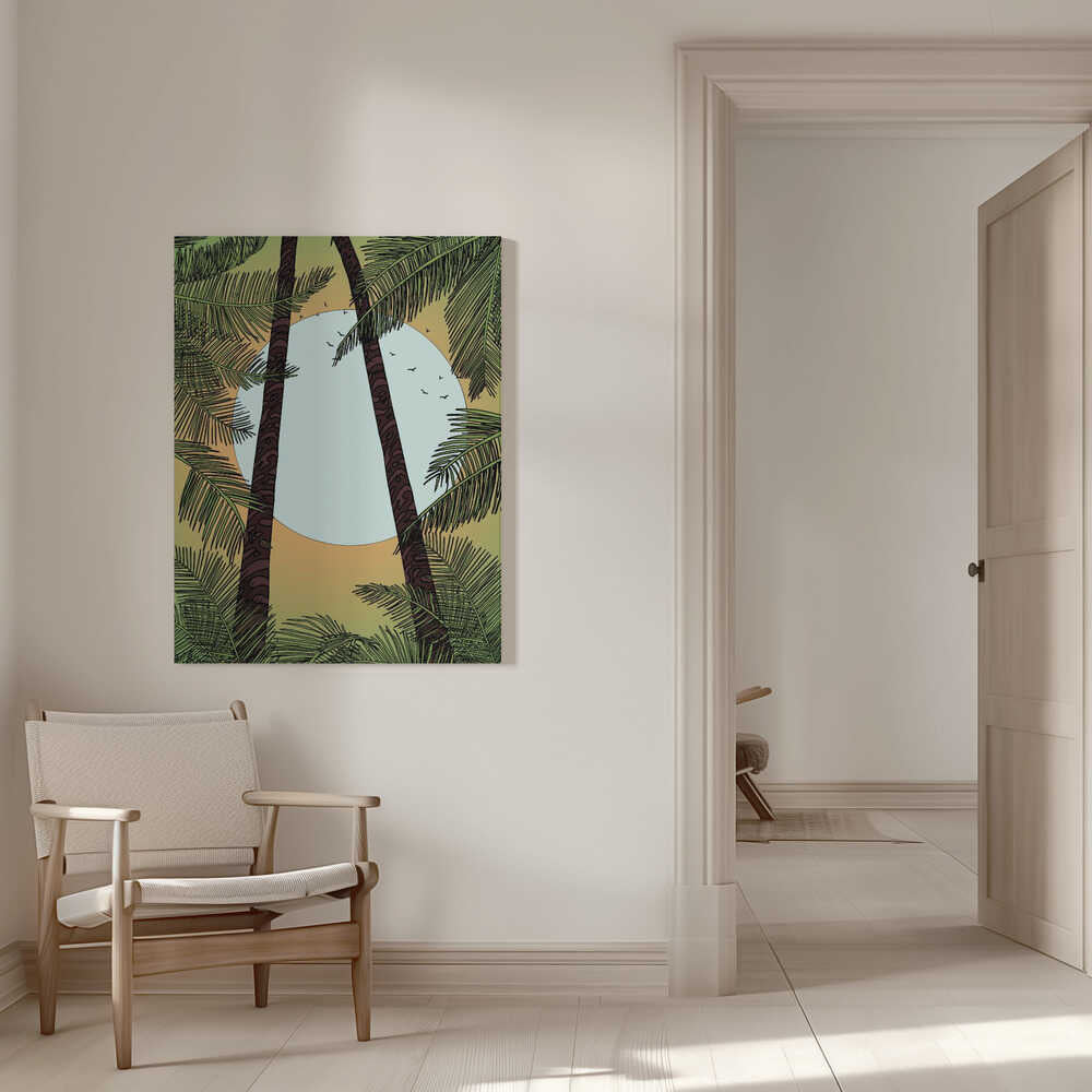 Palmiers et coucher de soleil flamboyant | Toile