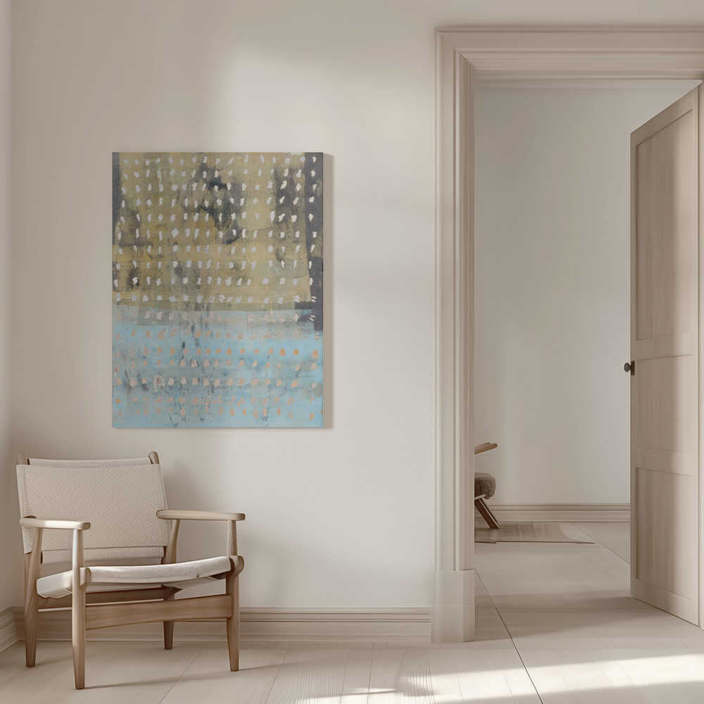 Abstrait contemporain dans les tons jaune, taupe et bleu clair | Toile