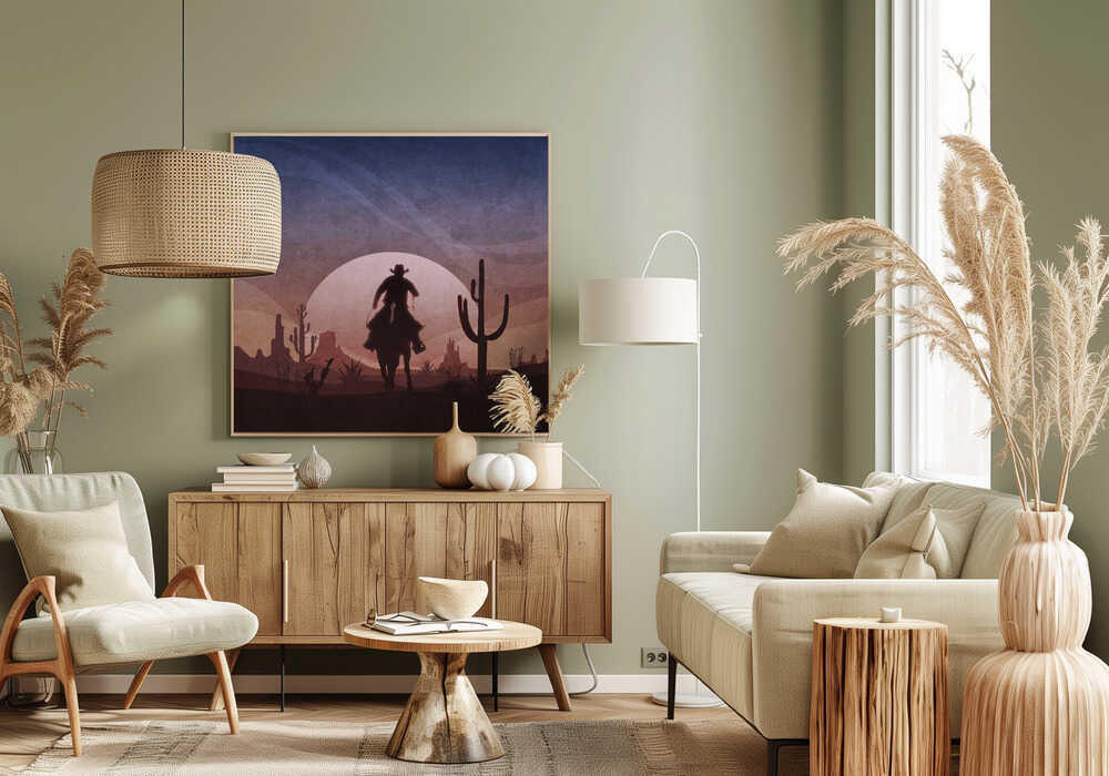 Coucher de soleil de cowboy dans le désert | Toile