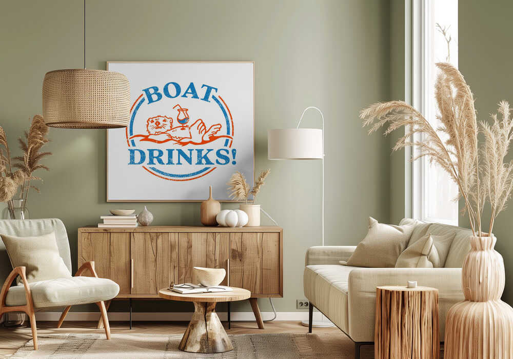 Loutre buvant un cocktail en bateau | Toile