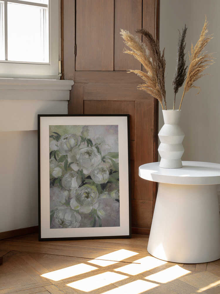 Fleurs picturales tristes dans les tons verts | Affiche