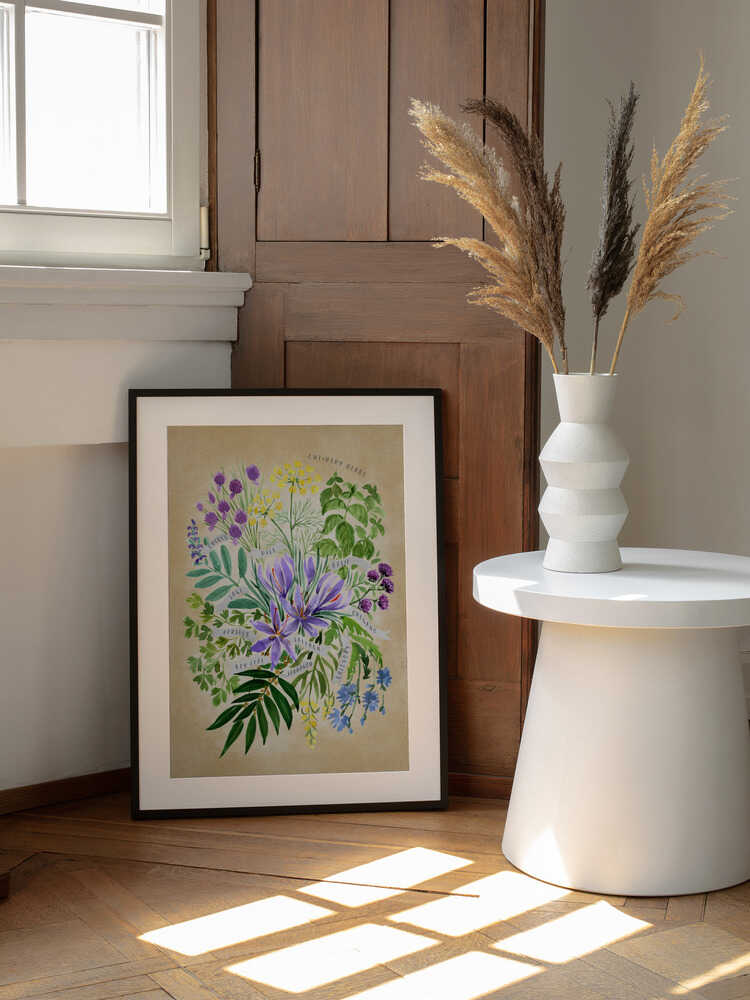 Herbes culinaires en sépia vintage | Affiche