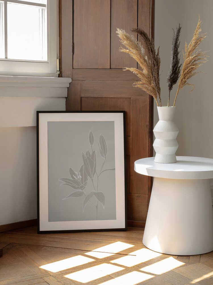 Strichzeichnung von Lilien in Weiß | Poster