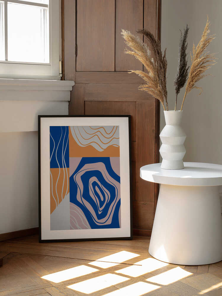 Collage abstrait bleu et orange | Affiche