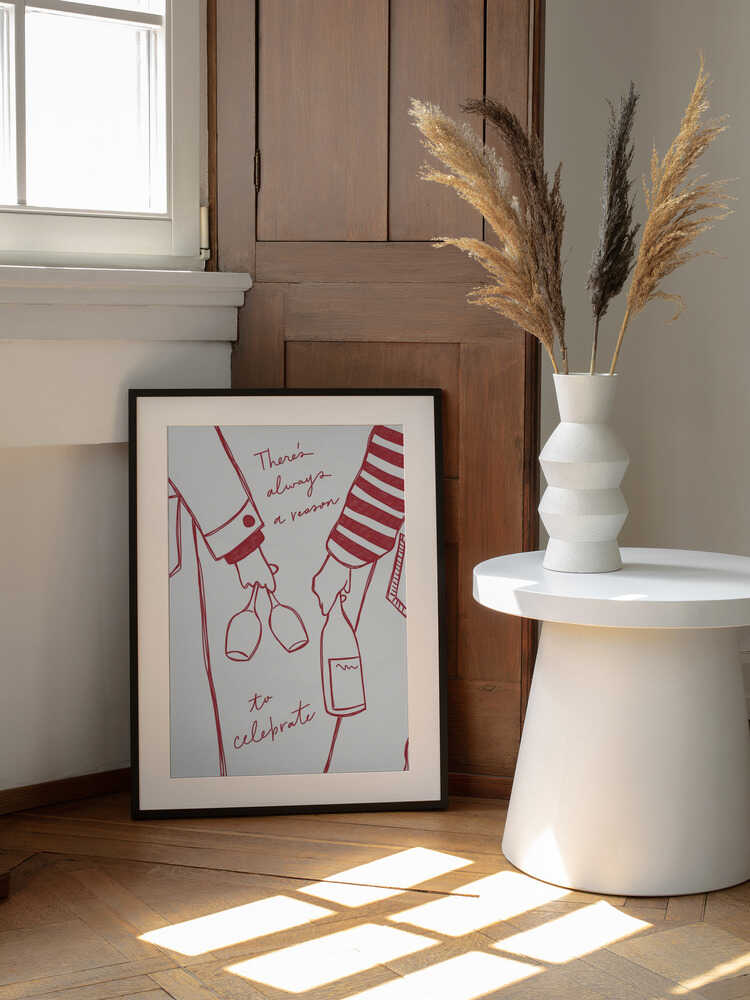 Frau mit Weinflasche und Weinglas (Rotwein) – Weinplakat