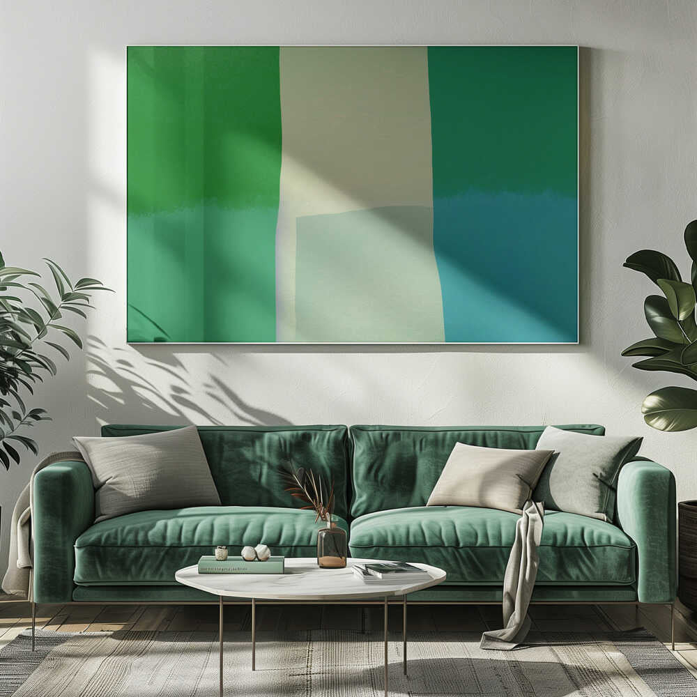 Minimalist Composition With Vibrant Green And Blue Hues | Canvas