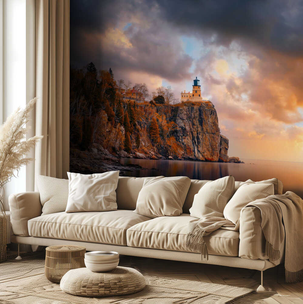 Ein bewölkter Tag am Leuchtturm Split Rock | Hintergrundbild