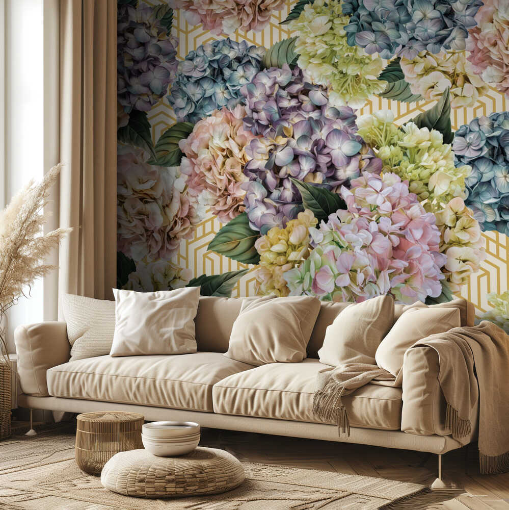 Hortensien_Goldcreme | Tapete