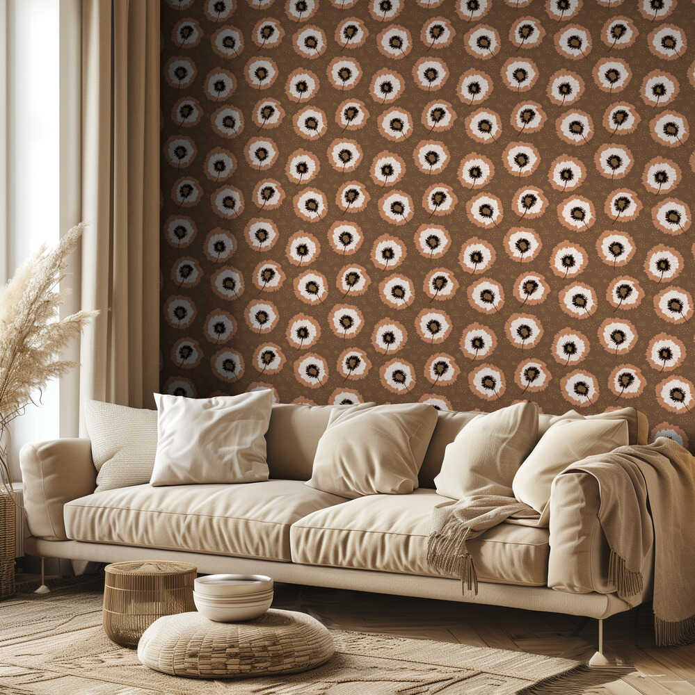 Polka Dot Flower Fringes Mocha Gold | Tapete