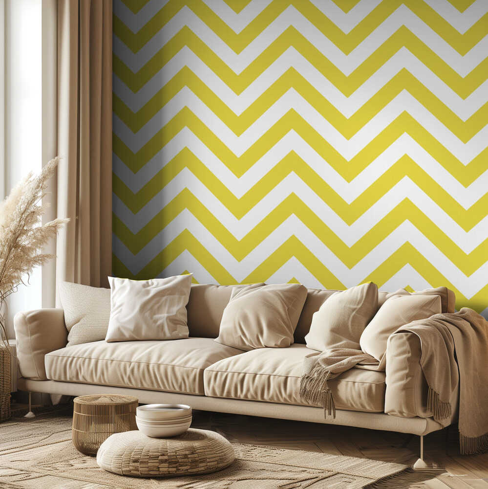 Chevron-Muster in Gelb und Weiß | Tapete