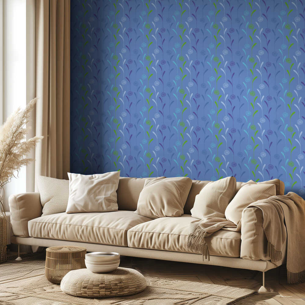 Guirlande de pompons bleue | Papier peint