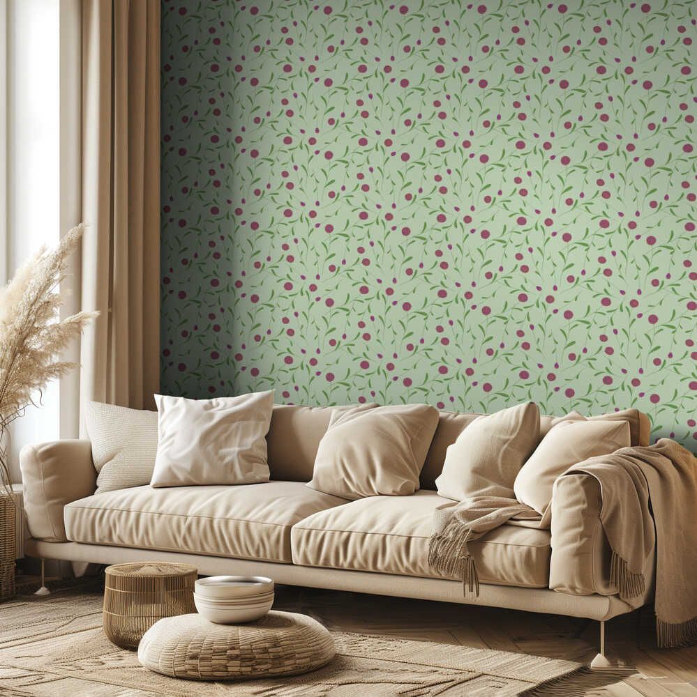 Pompom Flower Green and Pink Hw | Wallpaper