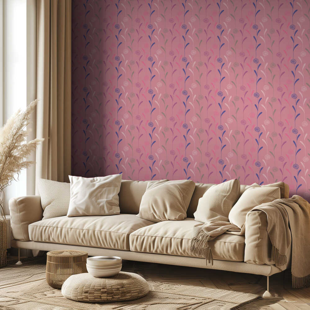 Guirlande de pompons roses | Papier peint