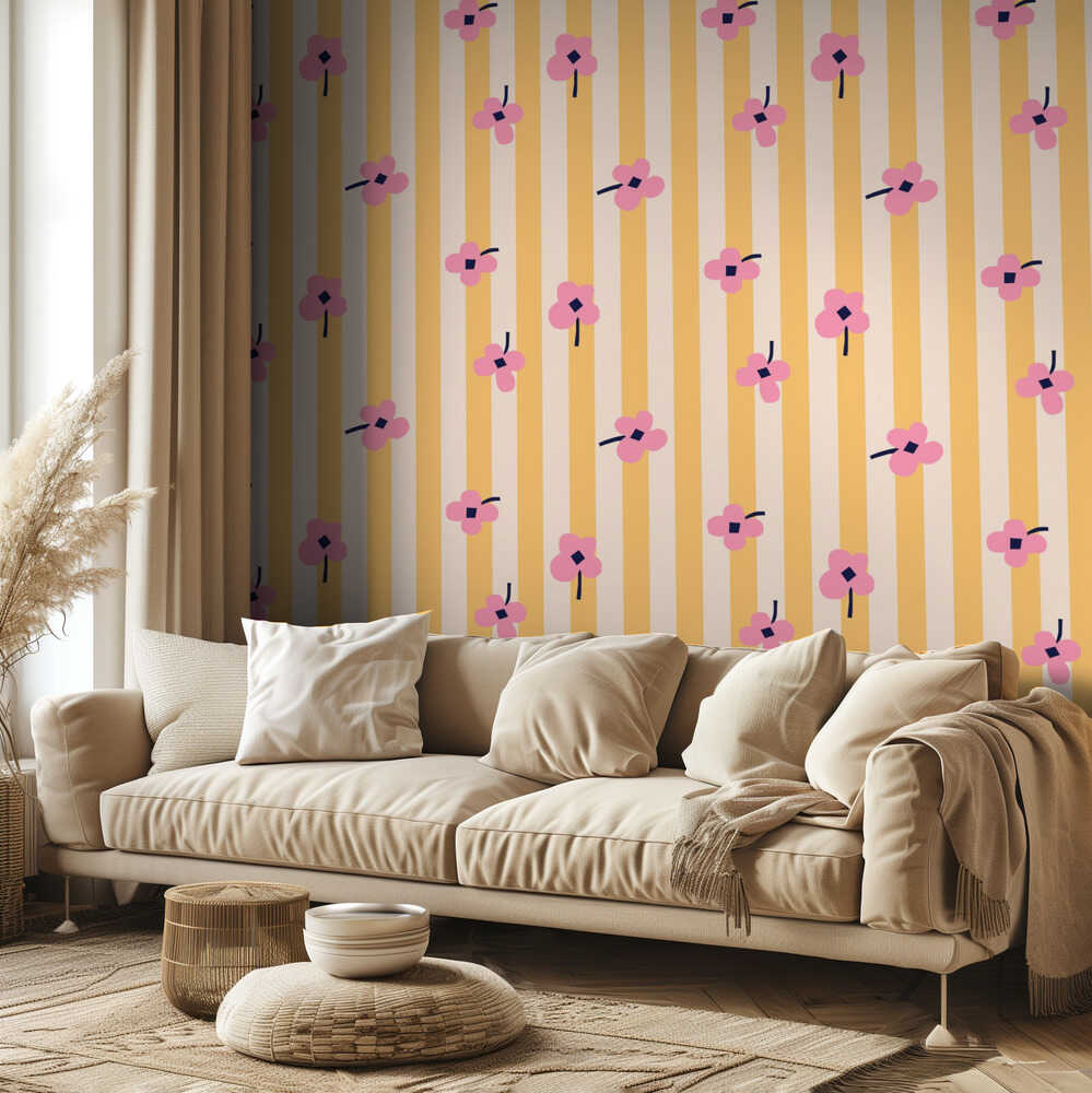 Blumen und Streifen | Tapeten