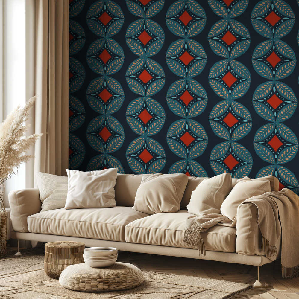Geometric Leaves Modern Medallion Mosaic | Wallpaper