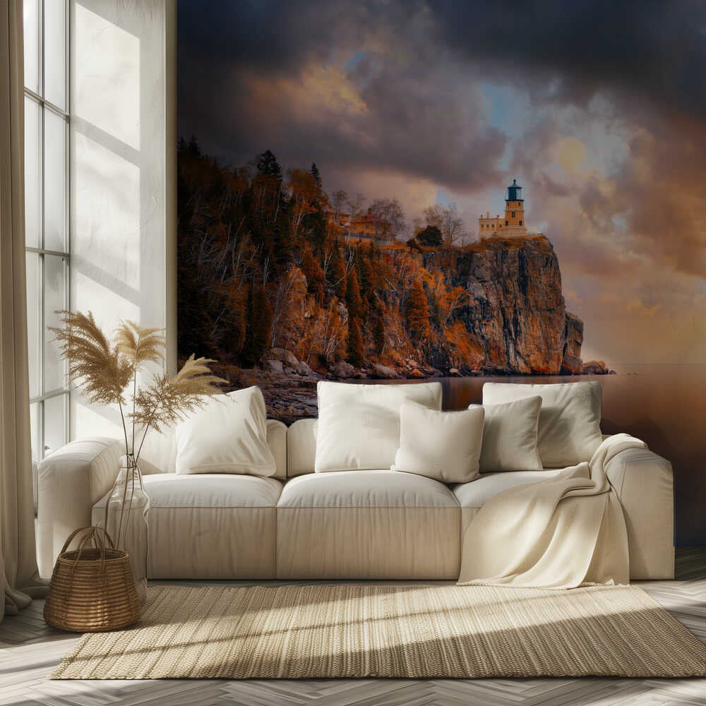 Ein bewölkter Tag am Leuchtturm Split Rock | Hintergrundbild