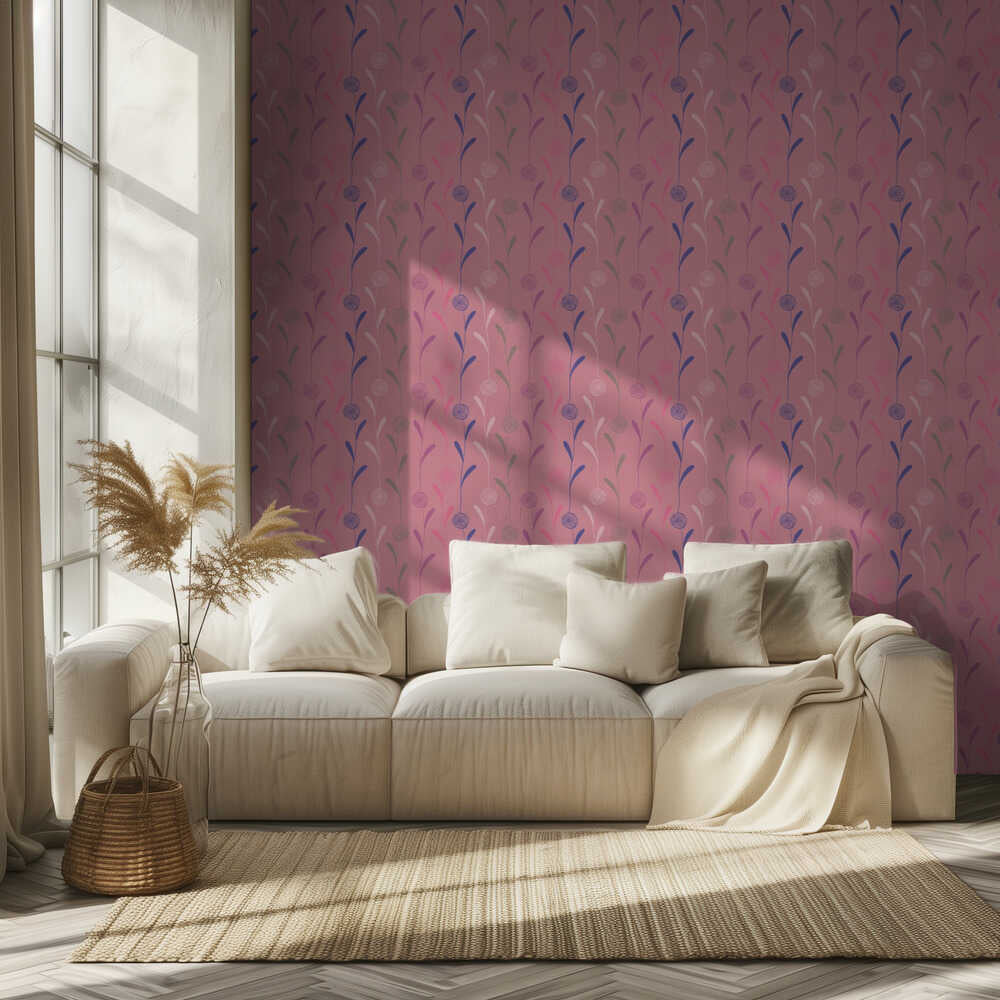 Guirlande de pompons roses | Papier peint