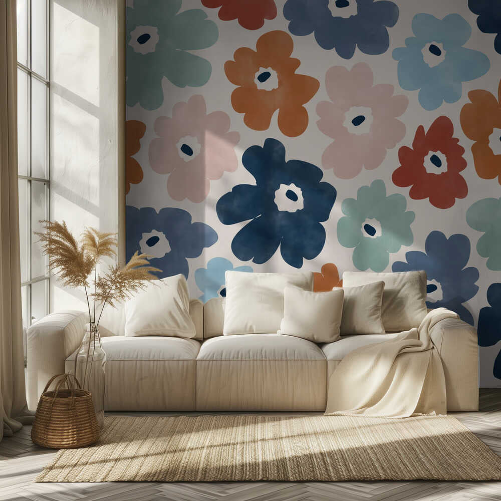 Papier peint à motif floral coloré
