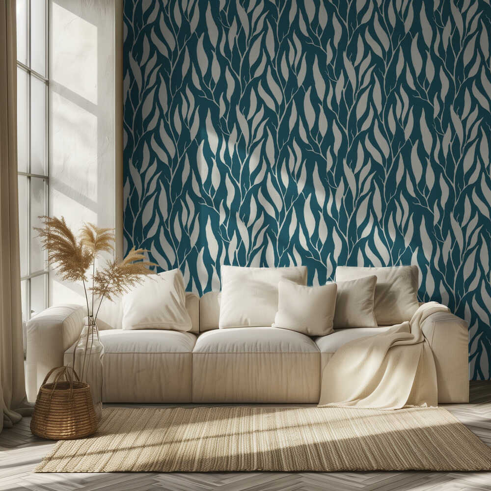 Ruhig herabhängende Eukalyptuszweige, gemalt in Gouache | Tapete