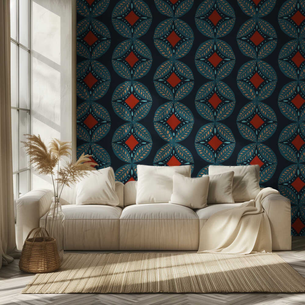 Geometric Leaves Modern Medallion Mosaic | Wallpaper