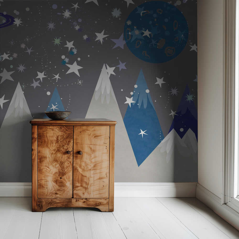Winter Scenes: Night Sky Midnight Blue Kids Room Mural | Wallpaper