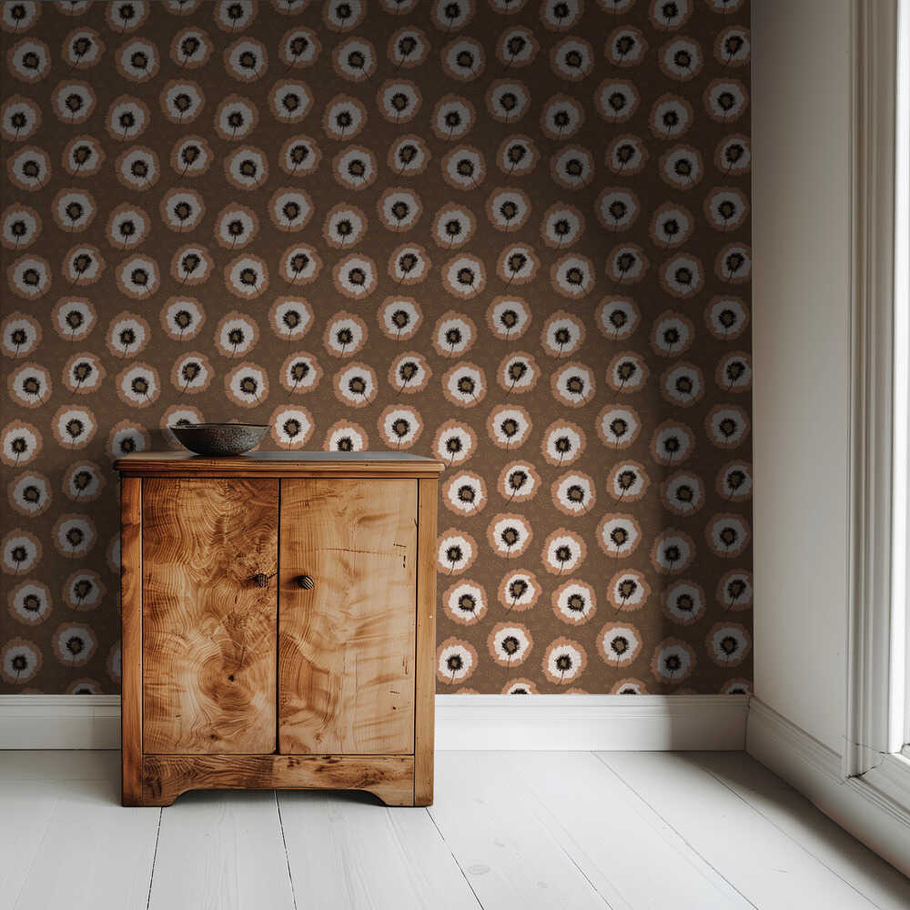 Polka Dot Flower Fringes Mocha Gold | Tapete