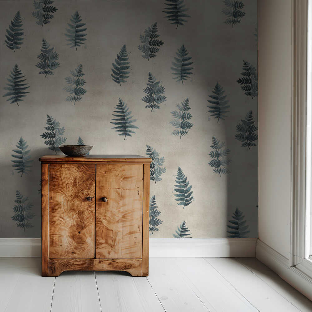 Türkisfarbenes Aquarell-Farnmuster | Tapete