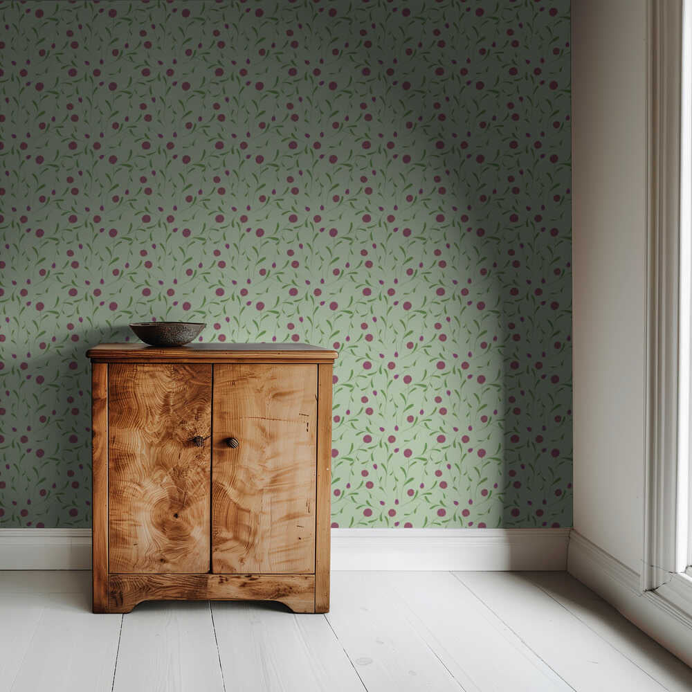 Pompom Flower Green and Pink Hw | Wallpaper