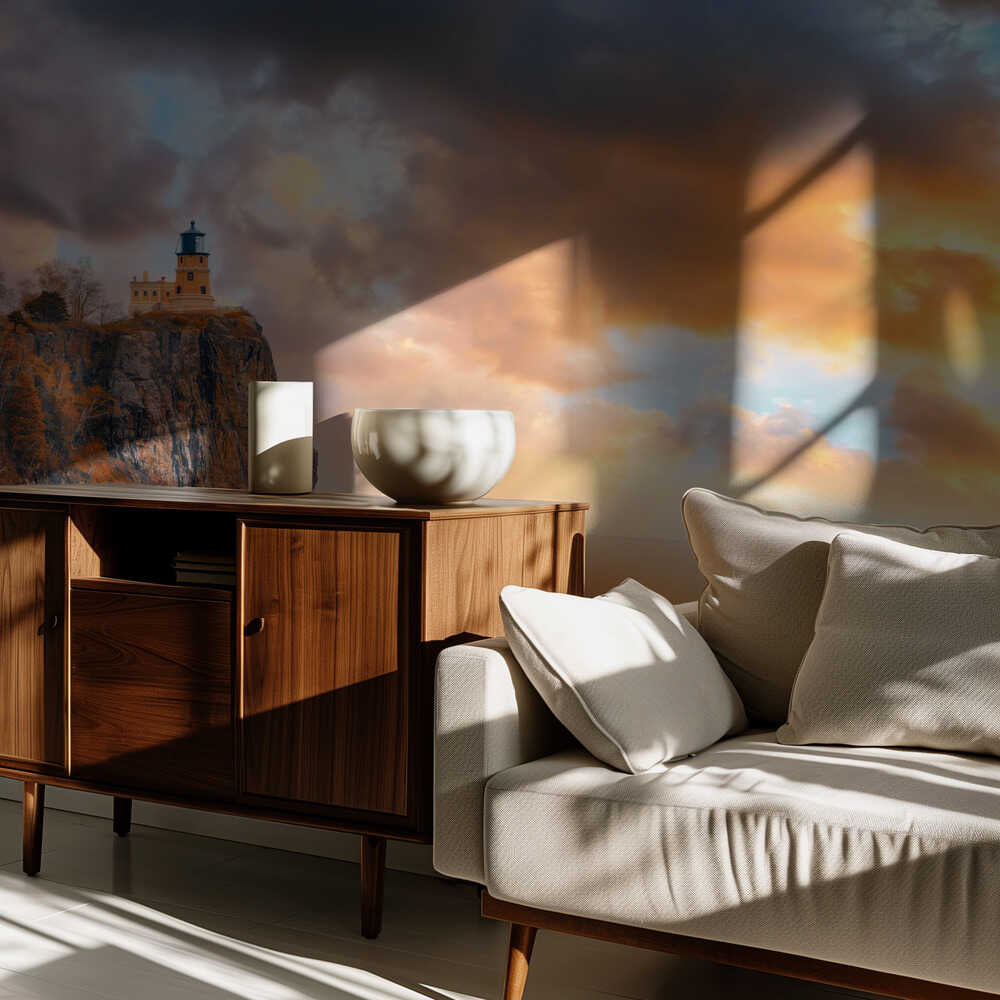 Ein bewölkter Tag am Leuchtturm Split Rock | Hintergrundbild