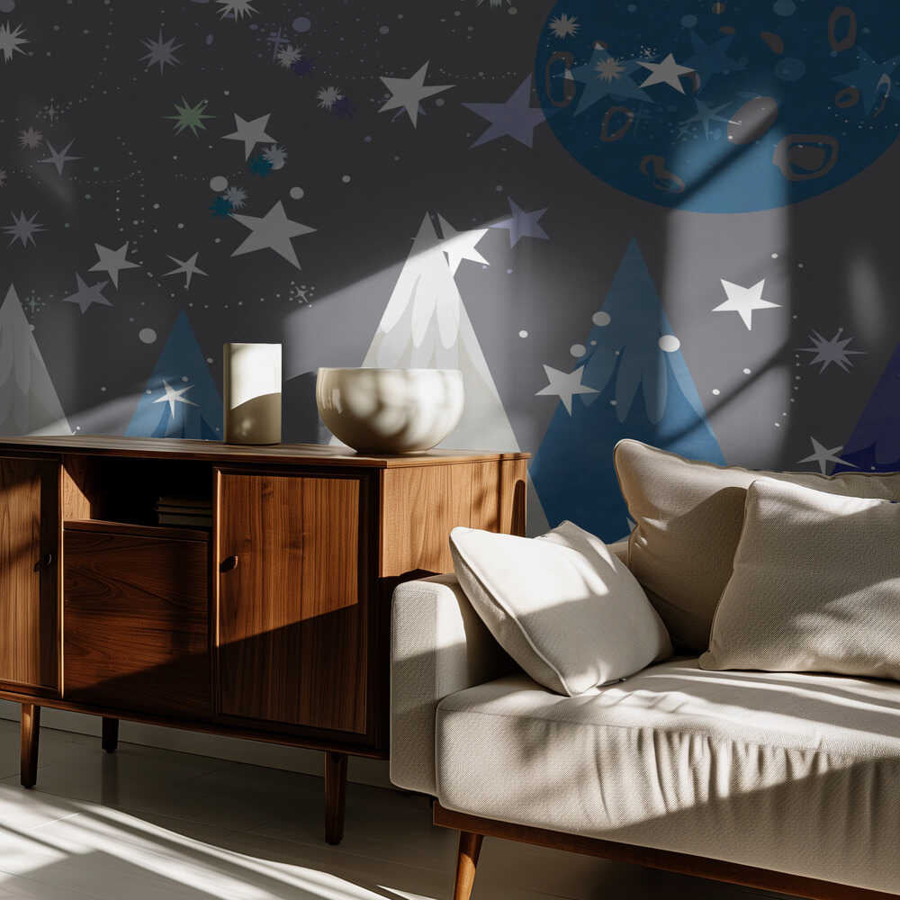 Winter Scenes: Night Sky Midnight Blue Kids Room Mural | Wallpaper