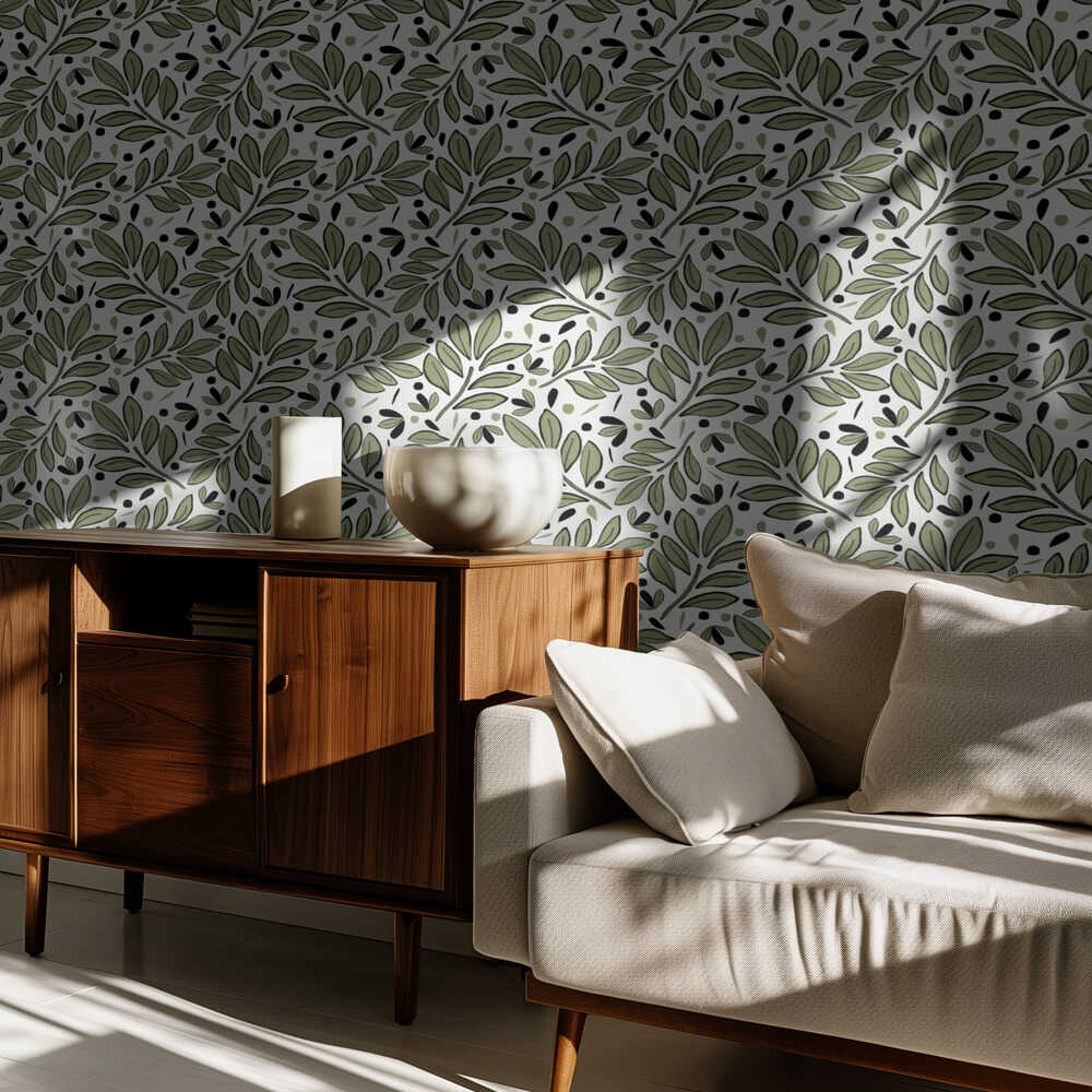 Üppige Blätter in Olivgrün auf olivgrünem Hintergrund | Hintergrundbild