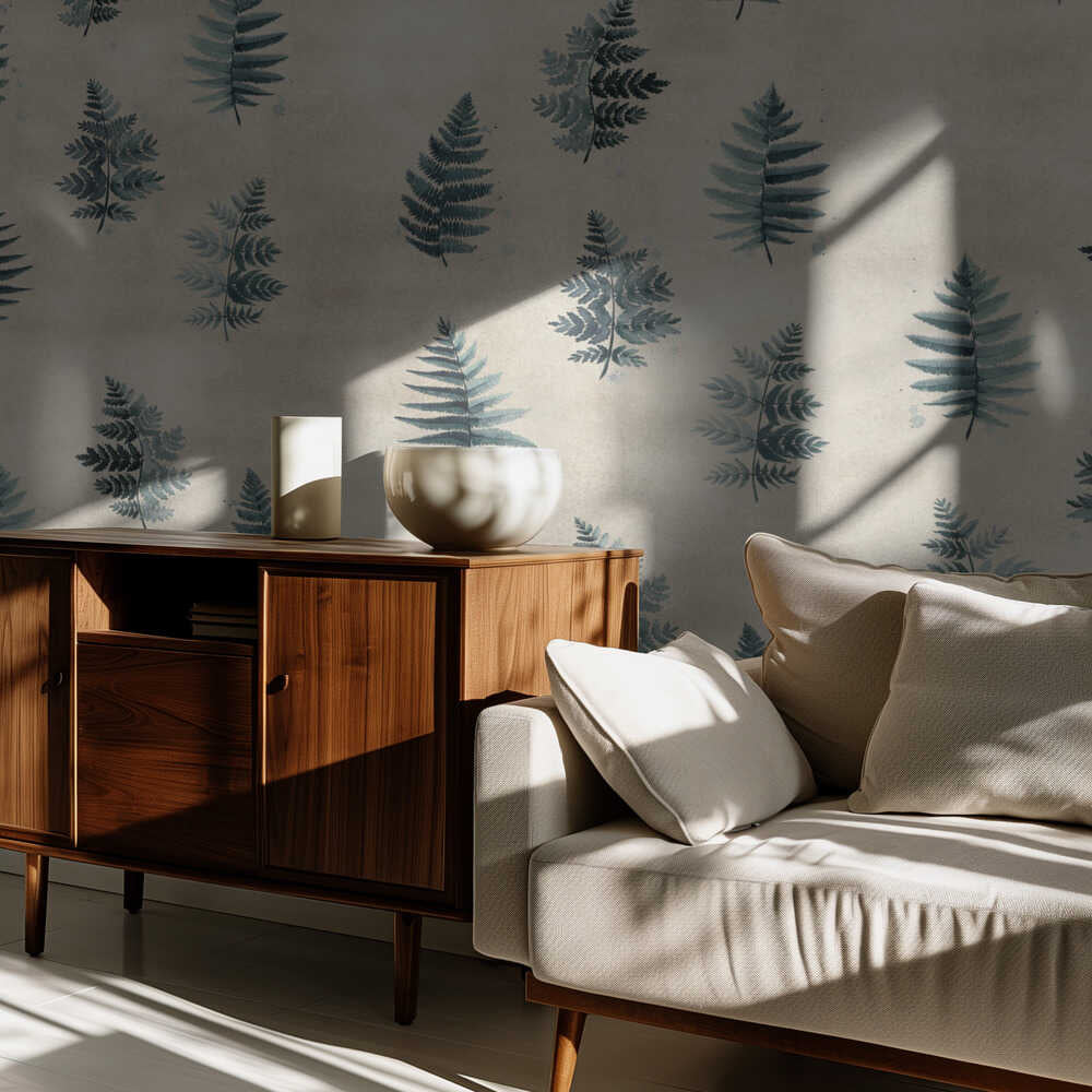 Türkisfarbenes Aquarell-Farnmuster | Tapete