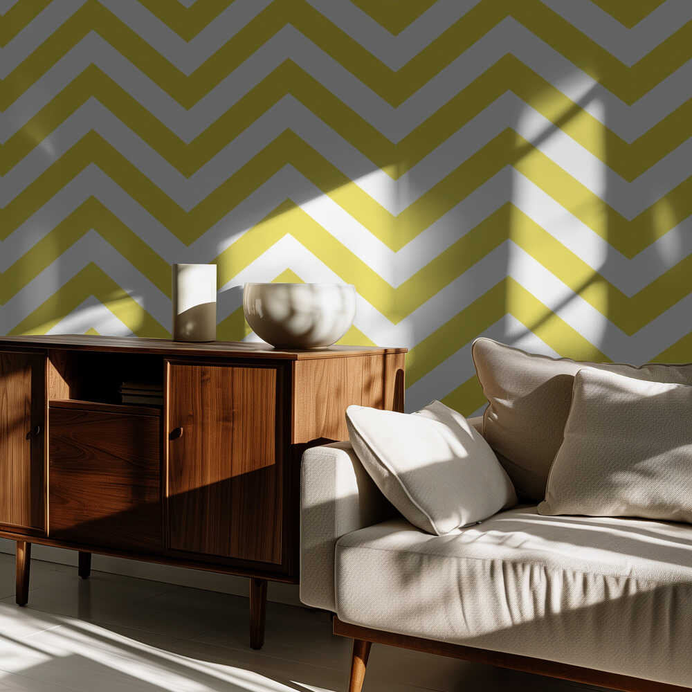 Chevron-Muster in Gelb und Weiß | Tapete