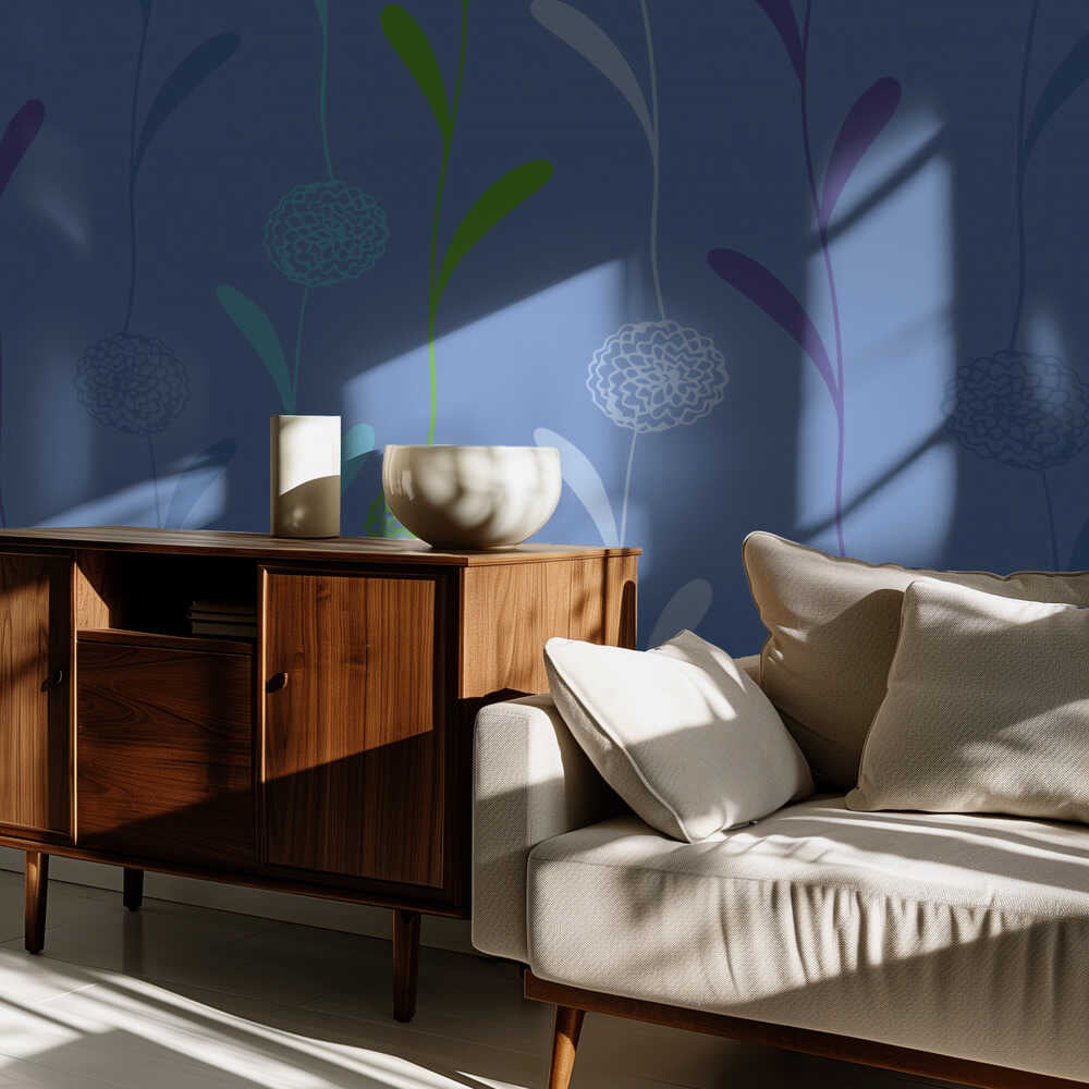 Pompom Garland Blue | Wallpaper