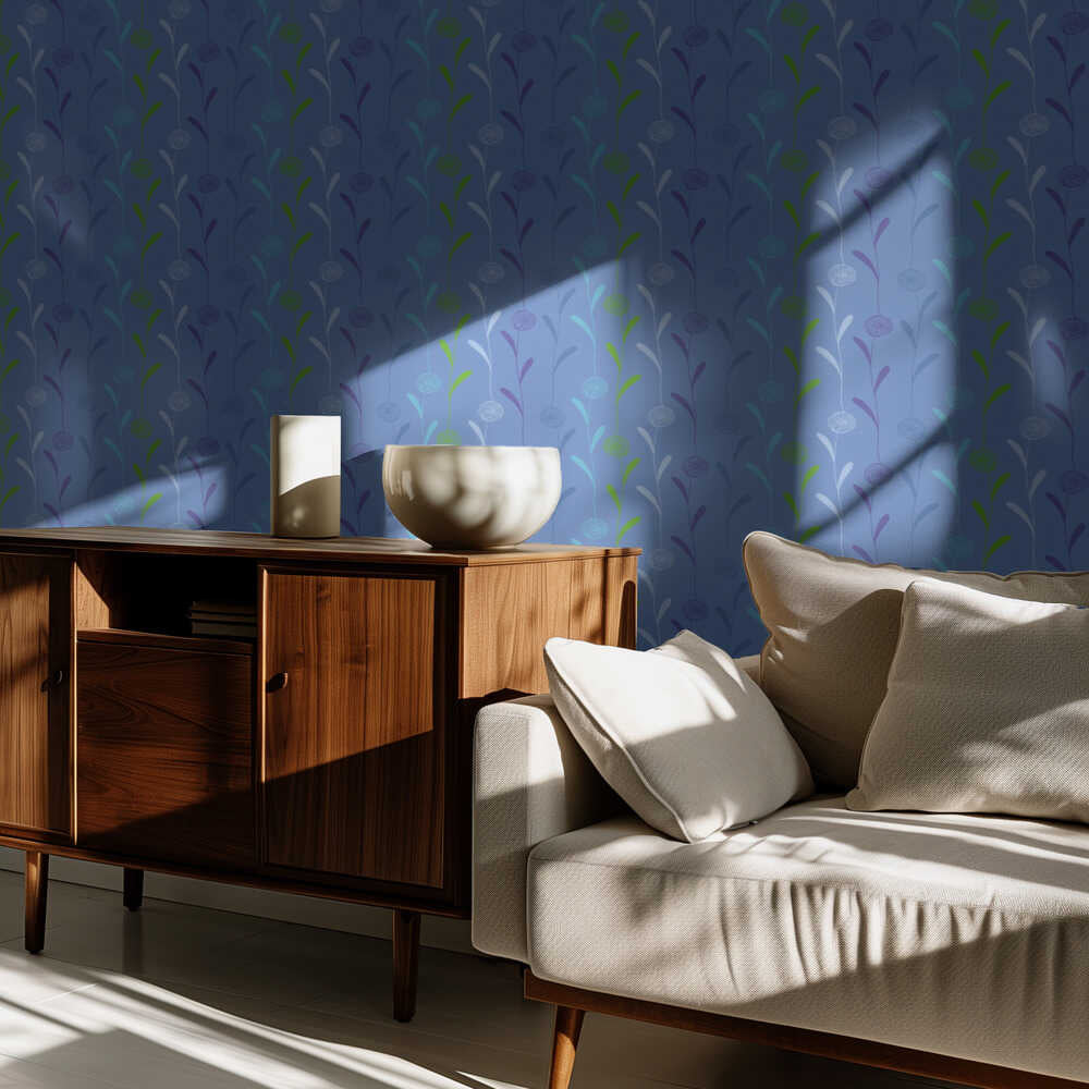 Guirlande de pompons bleue | Papier peint