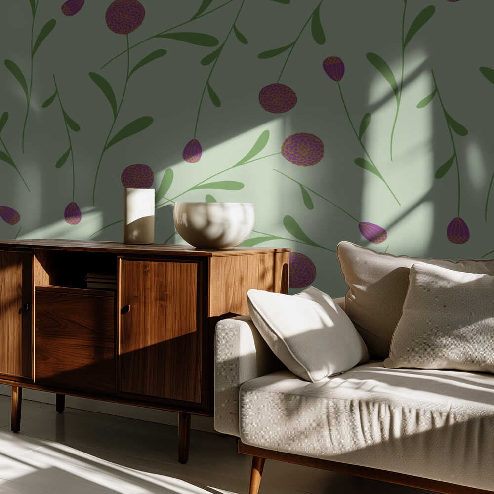 Pompom Flower Green and Pink Hw | Wallpaper