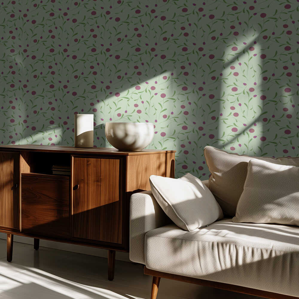 Pompom Flower Green and Pink Hw | Wallpaper